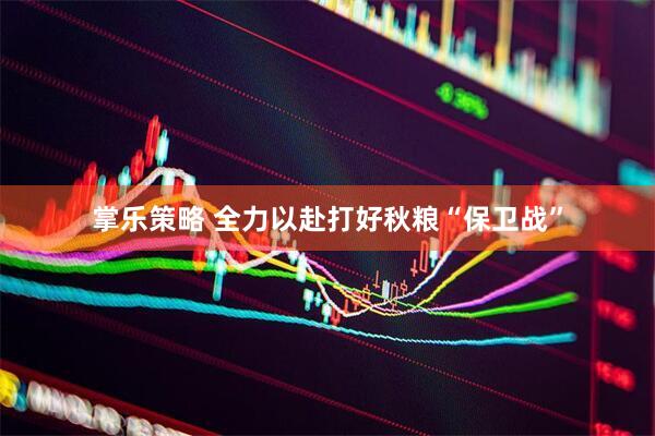 掌乐策略 全力以赴打好秋粮“保卫战”